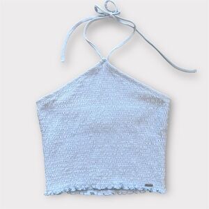 Hollister Smocked Ruched Baby Blue Halter Crop Top Size Small